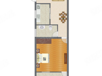 1室1厅 52.33平米户型图