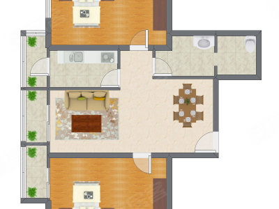 2室1厅 106.63平米户型图
