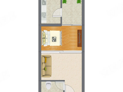 1室1厅 62.98平米户型图