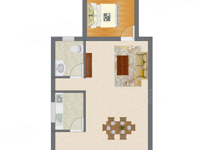 1室2厅 77.00平米户型图