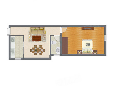 1室1厅 44.54平米户型图