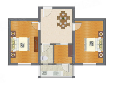 2室1厅 63.43平米户型图