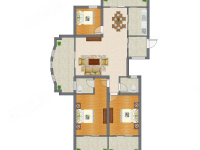 3室2厅 157.00平米户型图