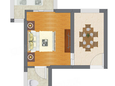 1室1厅 42.34平米户型图
