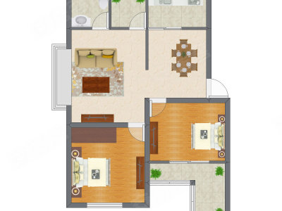 2室2厅 65.31平米户型图