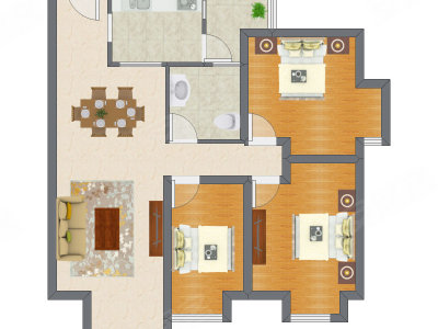 3室2厅 89.63平米户型图