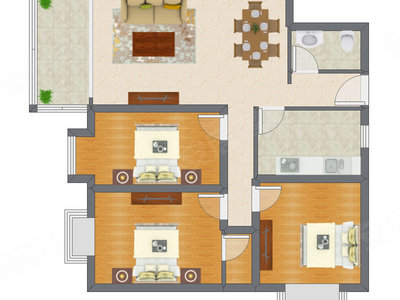 3室2厅 99.68平米户型图