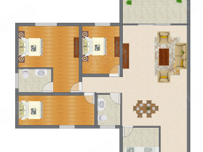 3室1厅 124.00平米