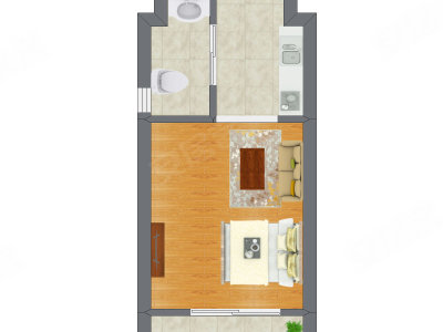 1室1厅 15.86平米户型图