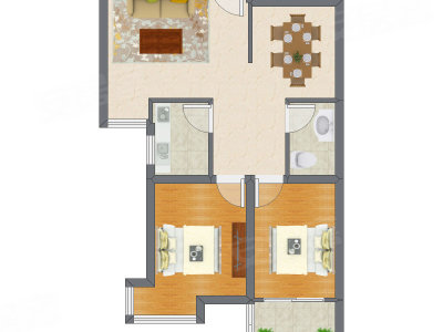2室2厅 50.18平米户型图