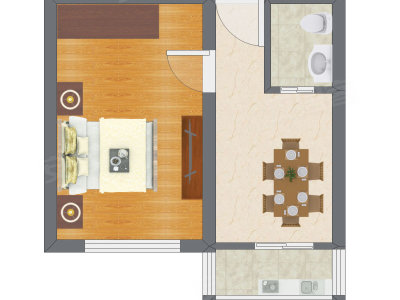 1室1厅 37.29平米户型图
