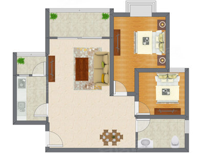 2室2厅 83.75平米户型图