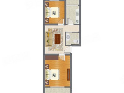 2室1厅 75.00平米