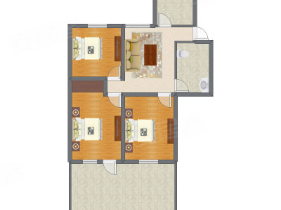 3室1厅 89.34平米户型图