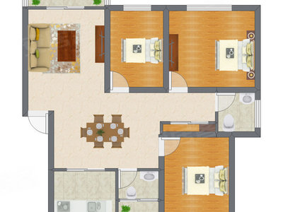 3室2厅 70.46平米户型图