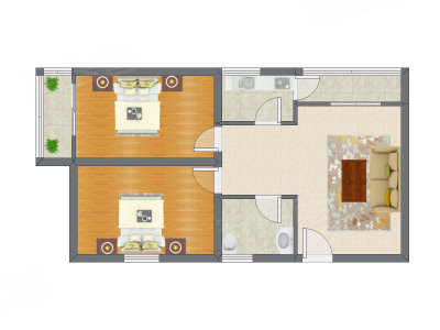 2室2厅 54.63平米户型图