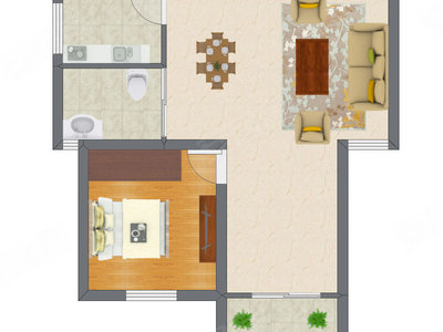 2室1厅 48.36平米户型图