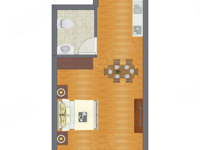 1室1厅 42.96平米户型图