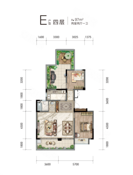 国信睿德·公园1号2室2厅1卫97㎡南北90万