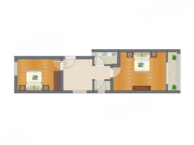 2室1厅 38.65平米户型图