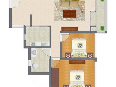 2室1厅 70.89平米