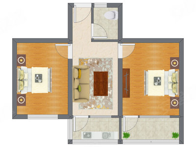 2室1厅 65.40平米户型图