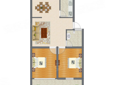 2室2厅 93.37平米户型图