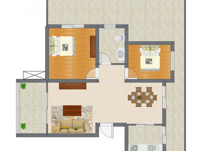 2室2厅 80.42平米户型图