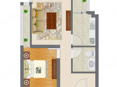 1室1厅 55.29平米户型图