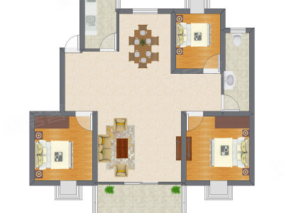 3室2厅 75.49平米户型图