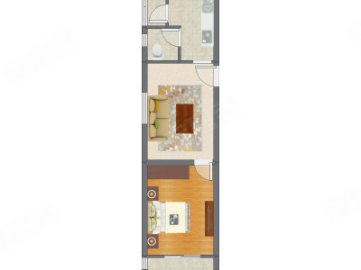 1室1厅 58.96平米户型图