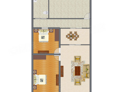 2室2厅 107.12平米户型图