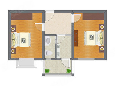 2室1厅 60.44平米户型图