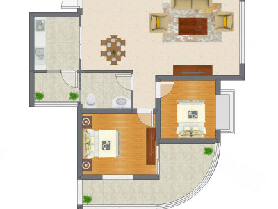 2室2厅 89.96平米户型图