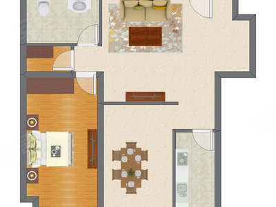 1室2厅 90.32平米户型图