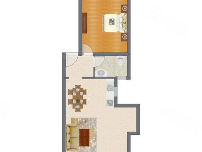 1室2厅 83.49平米户型图