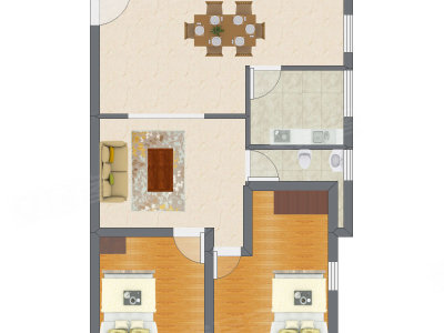 2室2厅 52.44平米户型图
