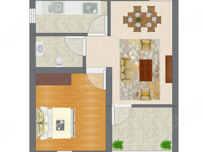 1室1厅 31.50平米户型图