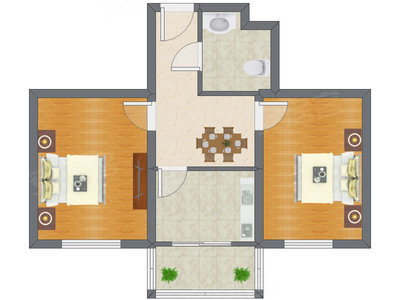 2室1厅 59.61平米户型图