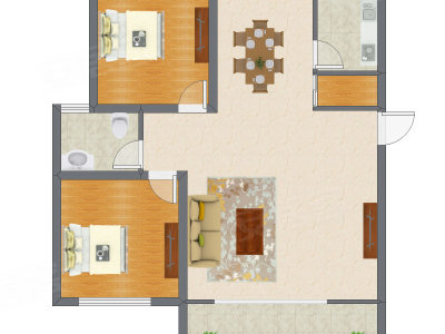 2室2厅 96.78平米户型图