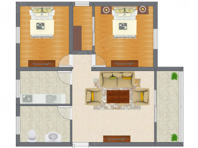 2室1厅 75.60平米户型图