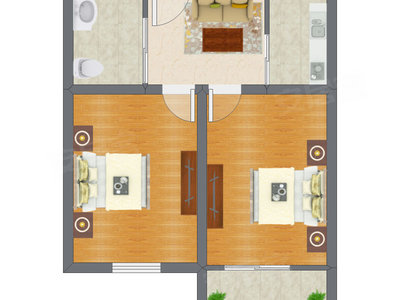 2室1厅 57.27平米户型图