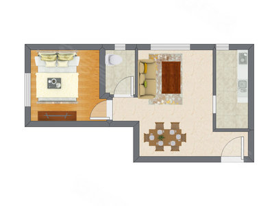 1室2厅 58.13平米户型图