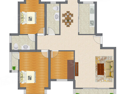 2室2厅 141.10平米户型图