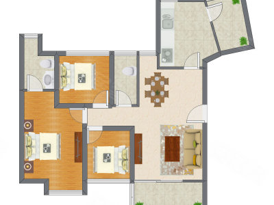 3室2厅 89.17平米户型图