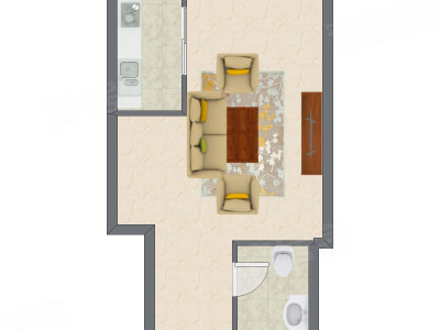 1室1厅 60.13平米户型图