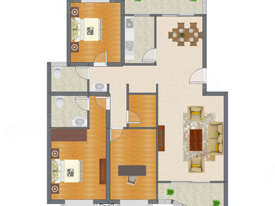 3室2厅 122.33平米户型图