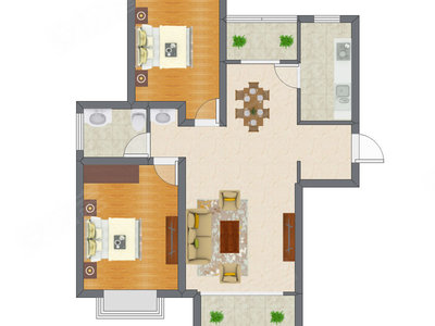 2室2厅 99.45平米户型图