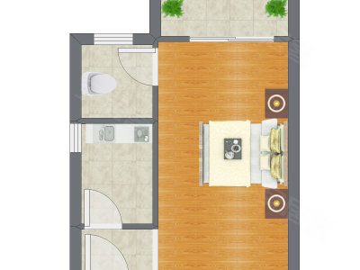 1室0厅 37.89平米户型图