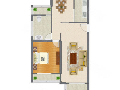 1室2厅 87.58平米户型图